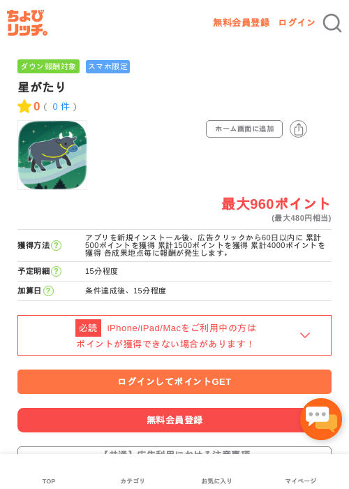 星がたりの掲載記録画像（ちょびリッチ・2026年5月4日）