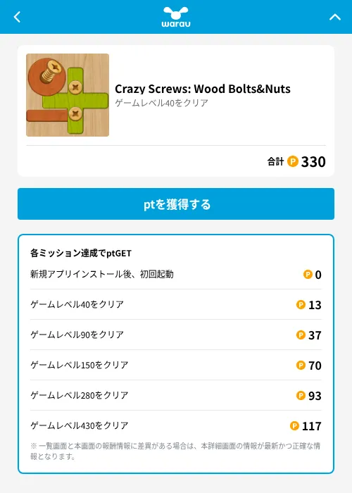Crazy Screws: Wood Bolts&Nutsの掲載記録画像（ワラウ（GF Rewards）・2026年6月19日）