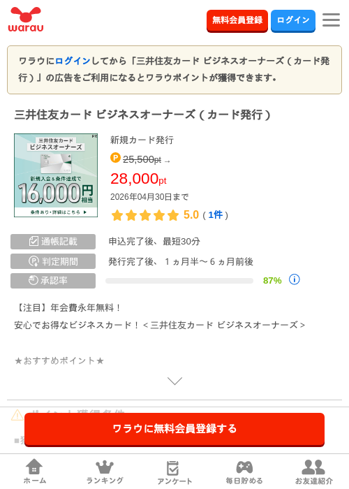 三井住友 ビジネスオーナーズの過去最高画像（ワラウ・2026年4月9日）