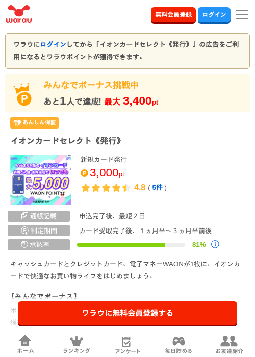 イオンカード セレクトの過去最高画像（ワラウ・2026年4月8日）