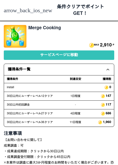 Merge Cookingの過去最高画像（モッピー（Zucks）・2026年5月6日）