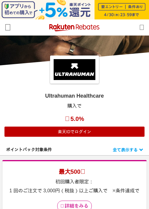 Ultrahuman Healthcareの過去最高画像（楽天リーベイツ・2026年4月27日）