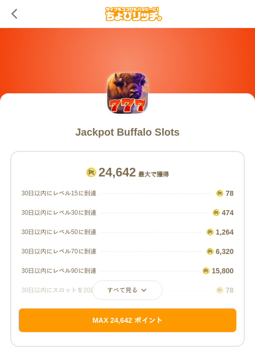 Jackpot Buffalo Slotsの過去最高画像（ちょびリッチ（SKYFLAG）・2026年6月3日）
