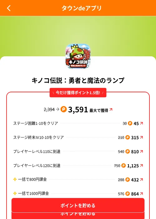キノコ伝説：勇者と魔法のランプの掲載記録画像（ポイントタウン（SKYFLAG）・2026年8月9日）