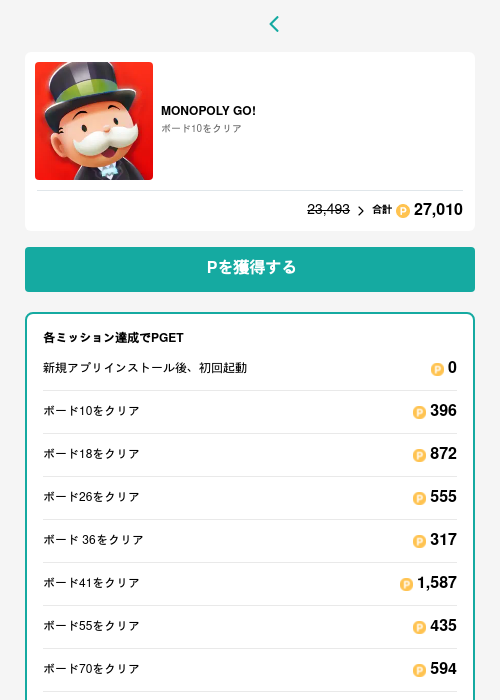 MONOPOLY GO!の過去最高画像（モッピー（GF Rewards）・2026年5月15日）