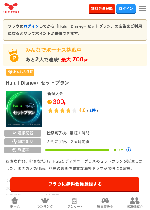 hulu セットプランの過去最高画像（ワラウ・2026年4月8日）