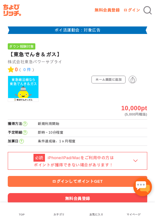 【東急でんき＆ガス】の過去最高画像（ちょびリッチ・2026年4月30日）