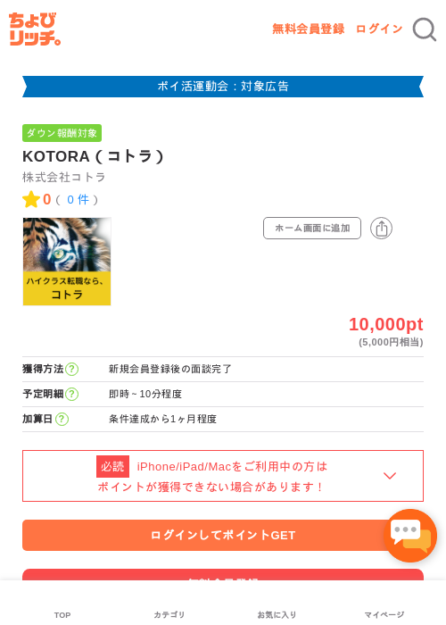 KOTORA（コトラ）の掲載記録画像（ちょびリッチ・2026年4月30日）