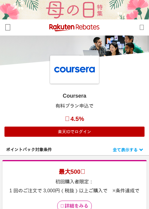 Courseraの過去最高画像（楽天リーベイツ・2026年4月27日）