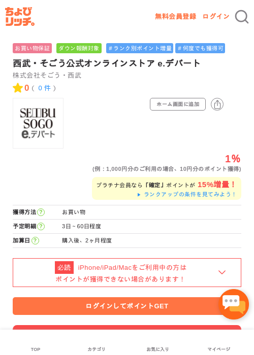 西武・そごう公式オンラインストア e.デパートの過去最高画像（ちょびリッチ・2026年5月1日）