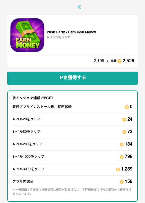 Push Party - Earn Real Moneyの過去最高画像（モッピー（GF Rewards）・2026年5月15日）