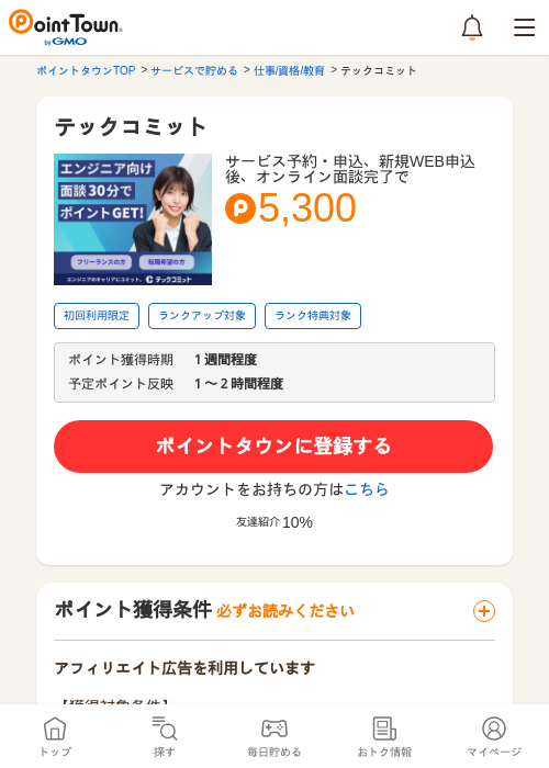 テックコミットの過去最高画像（ポイントタウン・2026年5月14日）