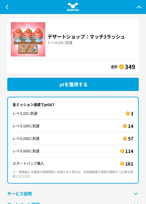 デザートショップ:マッチ3ラッシュの掲載記録画像(ワラウ(GF Rewards)・2026年6月19日)