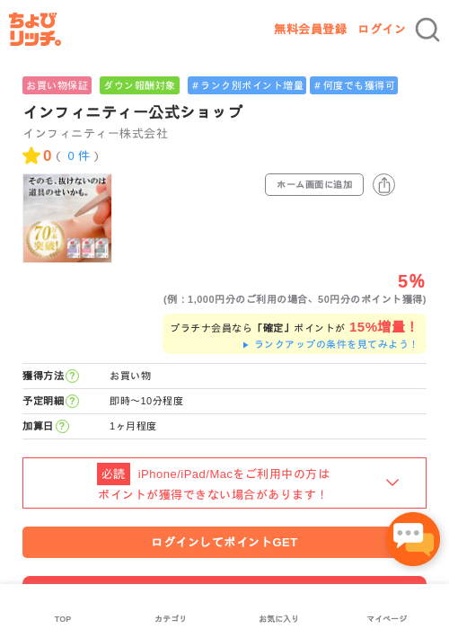 インフィニティー公式ショップの過去最高画像（ちょびリッチ・2026年5月1日）