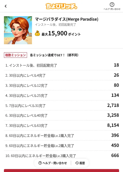 マージパラダイス(Merge Paradise)の掲載記録画像(ちょびリッチ(AppDriver)・2026年6月13日)
