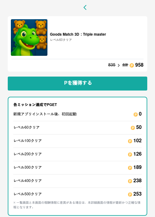 Goods Match 3D：Triple masterの過去最高画像（モッピー（GF Rewards）・2026年5月15日）