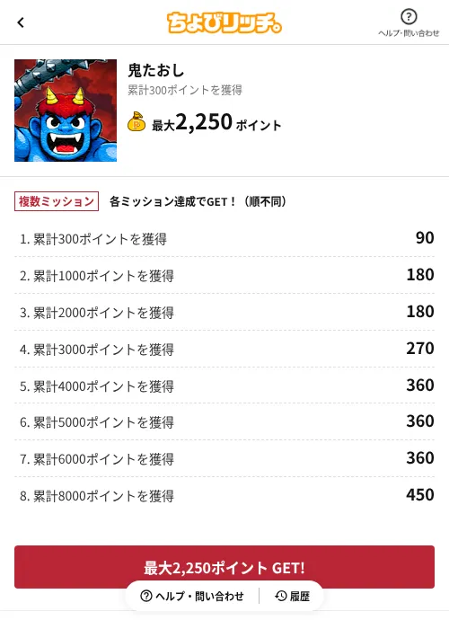 鬼たおしの掲載記録画像（ちょびリッチ（AppDriver）・2026年6月13日）