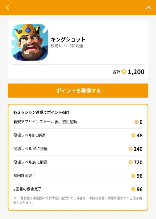 キングショットの掲載記録画像（GMOポイ活（GF Rewards）・2026年6月21日）
