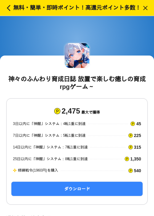 神々のふんわり育成日誌 放置で楽しむ癒しの育成rpgゲーム～の過去最高画像（ハピタス（SKYFLAG）・2026年5月17日）