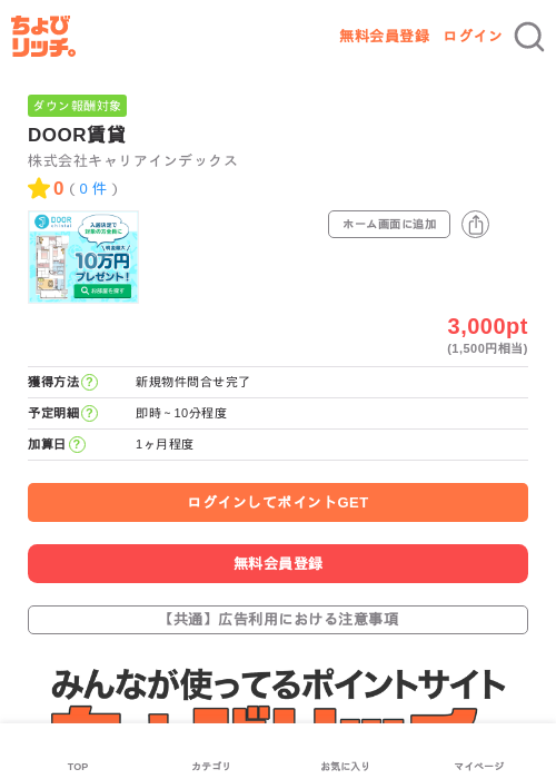 DOOR賃貸の掲載記録画像（ちょびリッチ・2026年6月12日）