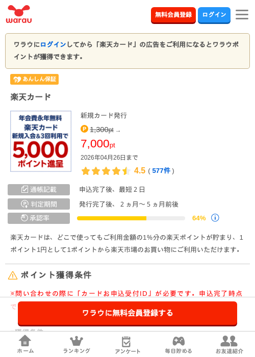 楽天カードの過去最高画像（ワラウ・2026年4月26日）