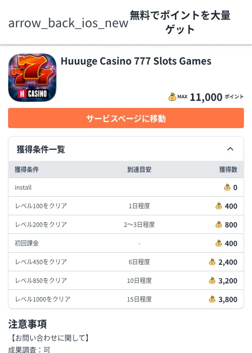 Huuuge Casino 777 Slots Gamesの過去最高画像（ちょびリッチ（Zucks）・2026年6月5日）