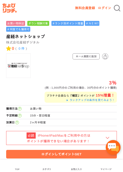 産経ネットショップの過去最高画像（ちょびリッチ・2026年5月1日）