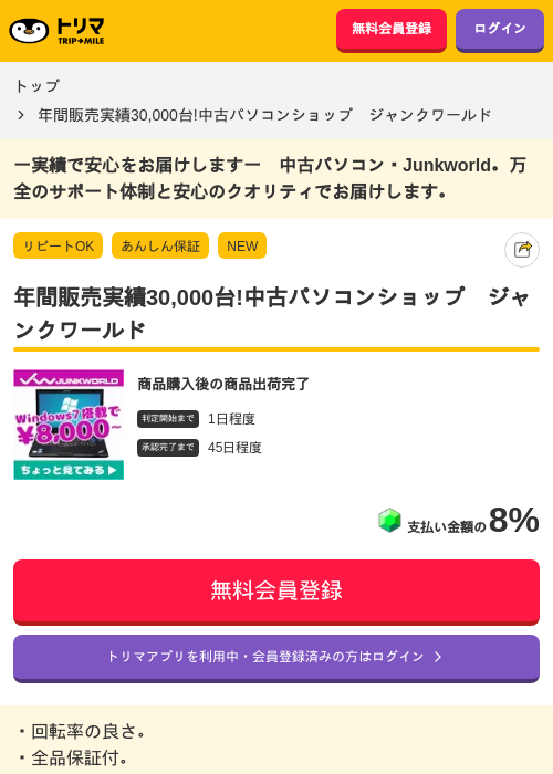 年間販売実績30,000台!中古パソコンショップ　ジャンクワールドの過去最高画像（トリマ・2026年4月27日）