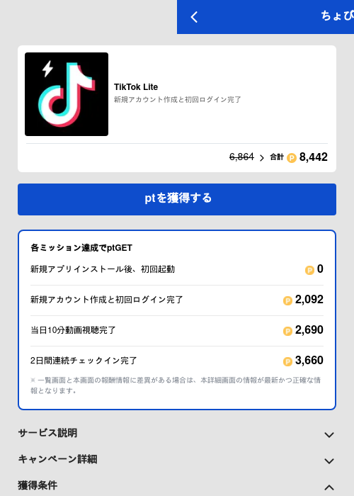 TikTok Liteの過去最高画像（ちょびリッチ（GF Rewards）・2026年5月19日）