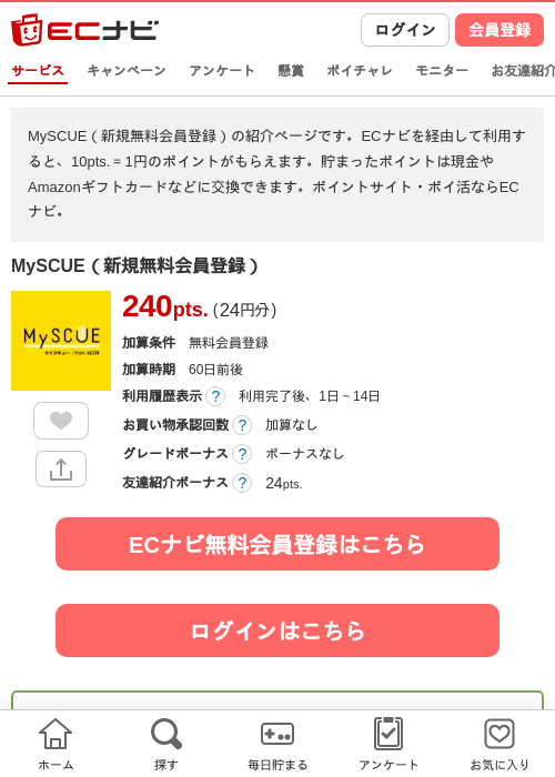 MySCUE（新規無料会員登録）の過去最高画像（ECナビ・2026年4月30日）
