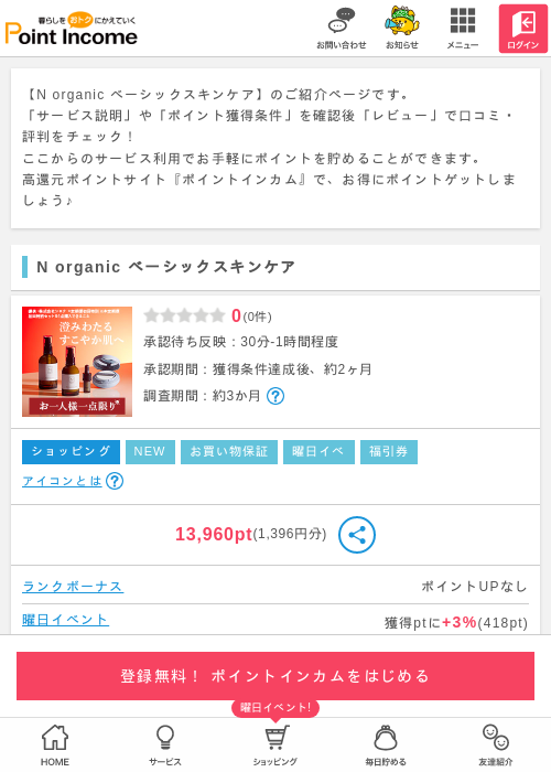 N organic ベーシックスキンケアの過去最高画像（ポイントインカム・2026年5月2日）