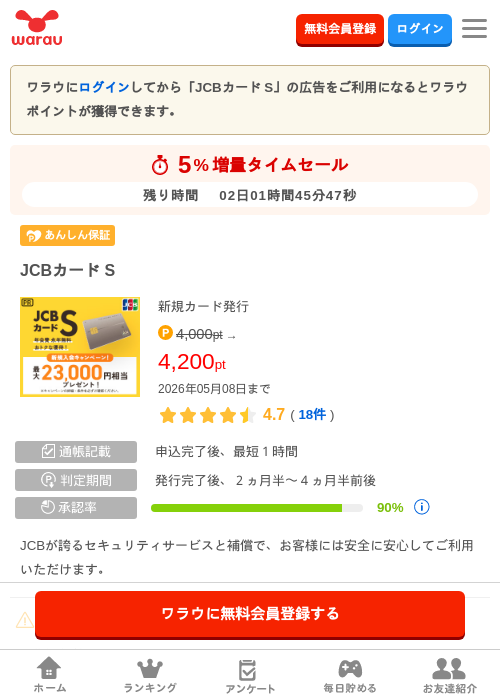 JCBカードSの過去最高画像（ワラウ・2026年5月6日）