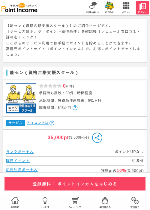 能セン（資格合格支援スクール）の過去最高画像（ポイントインカム・2026年5月8日）
