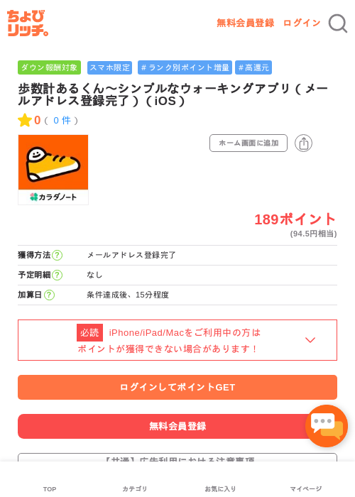 歩数計あるくん〜シンプルなウォーキングアプリ（メールアドレス登録完了）（iOS）の過去最高画像（ちょびリッチ・2026年5月9日）