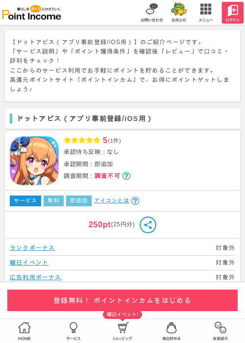 ドットアビス（アプリ事前登録/iOS用）の過去最高画像（ポイントインカム・2026年5月16日）