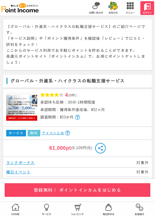 グローバル・外資系・ハイクラスの転職支援サービスの過去最高画像（ポイントインカム・2026年5月14日）