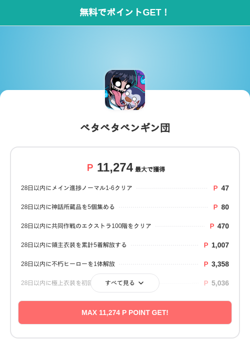 ペタペタペンギン団の過去最高画像（モッピー（SKYFLAG）・2026年5月17日）