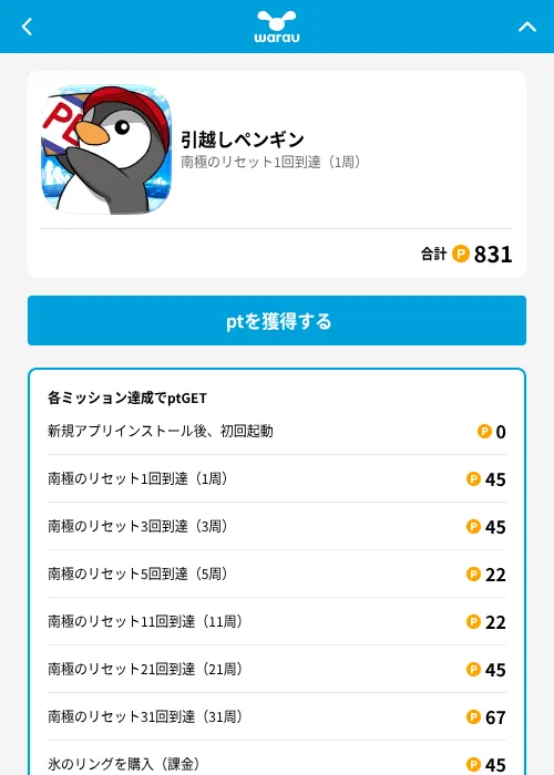引越しペンギンの掲載記録画像（ワラウ（GF Rewards）・2026年6月19日）