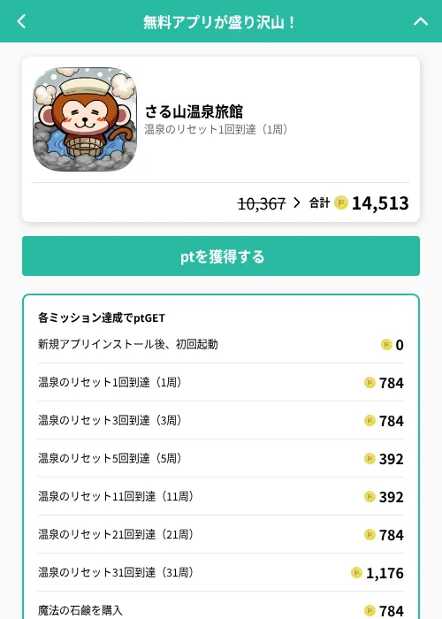 さる山温泉旅館の掲載記録画像（げん玉（GF Rewards）・2026年6月19日）