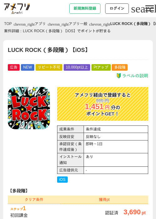 LUCK ROCK（多段階）【iOS】の過去最高画像（アメフリ・2026年5月16日）