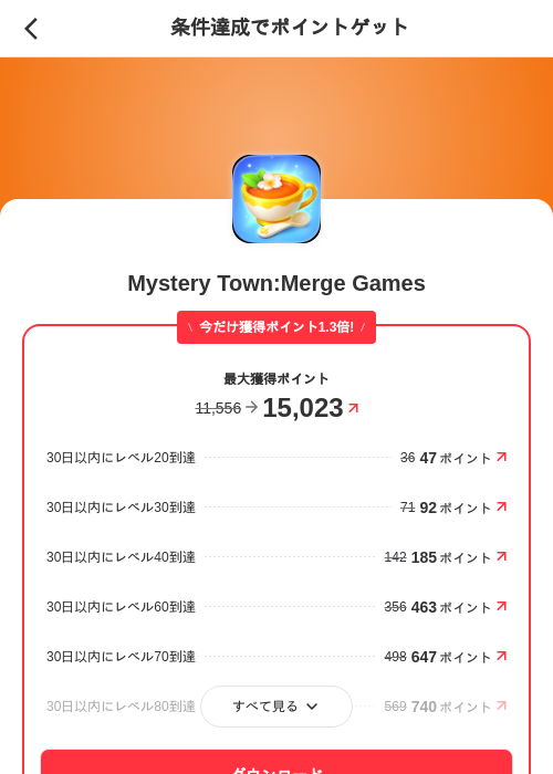 Mystery Town:Merge Gamesの過去最高画像（メルカリ（ポイントゲット）・2026年6月3日）