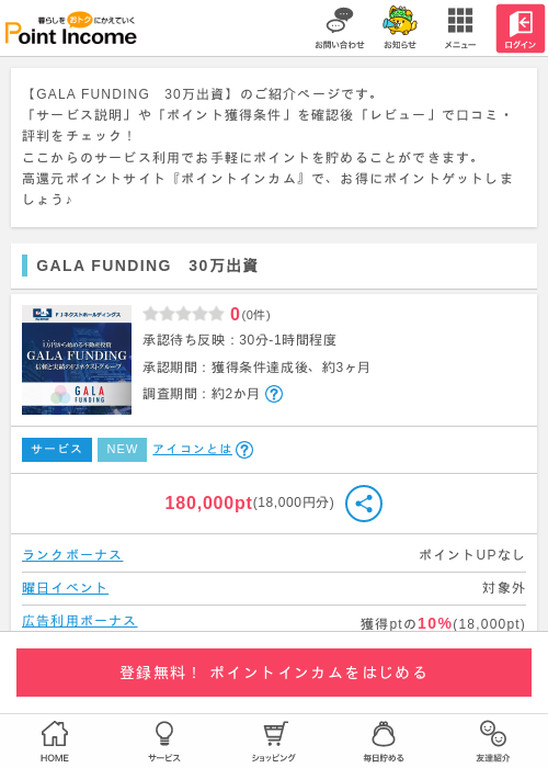 GALA FUNDING　30万出資の過去最高画像（ポイントインカム・2026年5月19日）