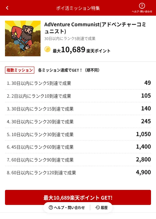 AdVenture Communist(アドベンチャーコミュニスト)の過去最高画像(楽天ポイ活ミッション特集(AppDriver)・2026年6月14日)