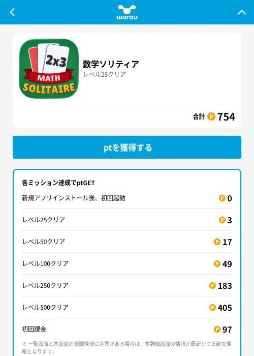 数学ソリティアの掲載記録画像（ワラウ（GF Rewards）・2026年6月19日）