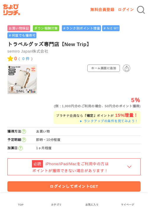 トラベルグッズ専門店【New Trip】の過去最高画像（ちょびリッチ・2026年5月22日）