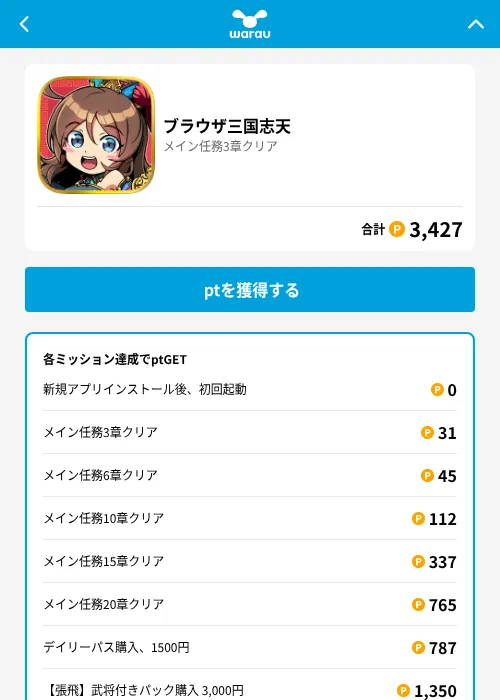 ブラウザ三国志天の掲載記録画像（ワラウ（GF Rewards）・2026年6月19日）