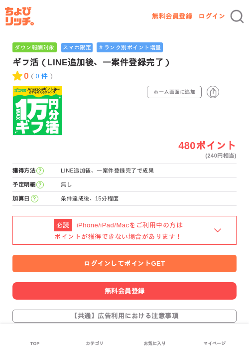 ギフ活（LINE追加後、一案件登録完了）の過去最高画像（ちょびリッチ・2026年5月26日）