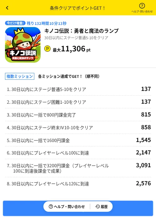 キノコ伝説：勇者と魔法のランプの過去最高画像（ハピタス（AppDriver）・2026年6月14日）