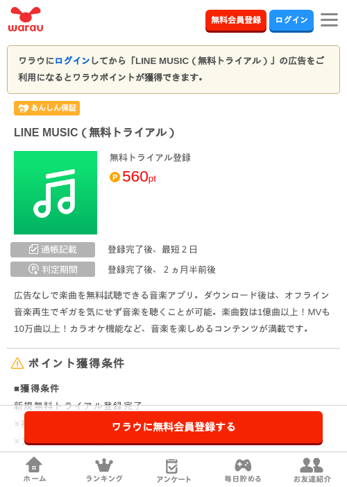 LINE MUSIC（無料トライアル）の過去最高画像（ワラウ・2026年6月1日）