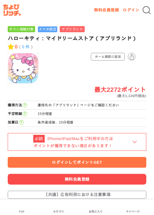 ハローキティ：マイドリームストア（アプリランド）の過去最高画像（ちょびリッチ・2026年6月1日）